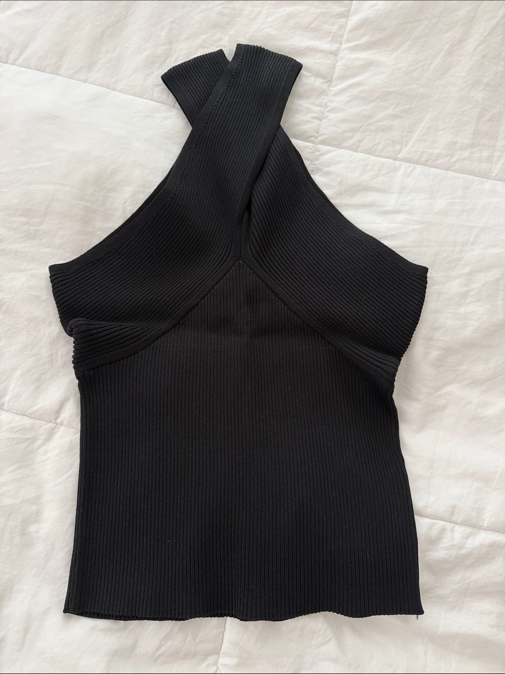 Zara Black Ribbed Crossover Tank Top